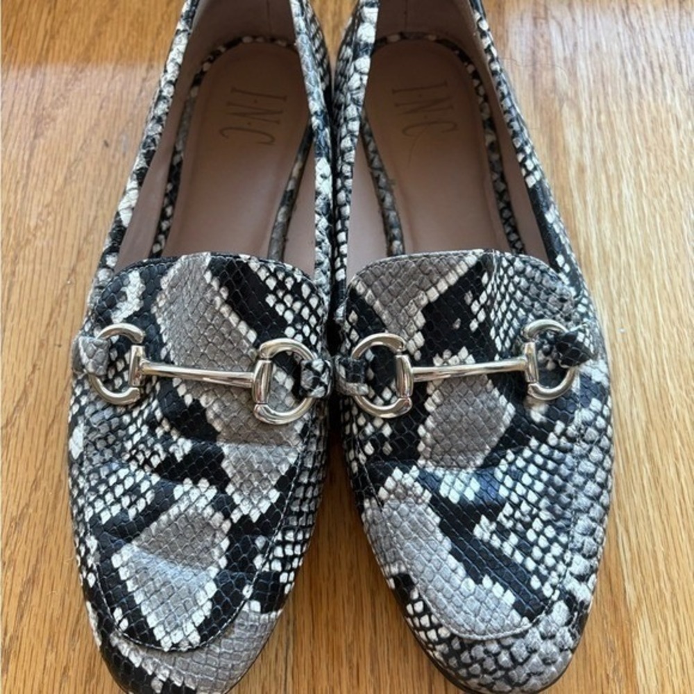 Leather Snakeskin Loafers silver buckle 7.5 8